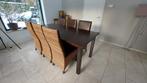 Eettafel met 6 rieten/leren stoelen, Ophalen, Gebruikt, 4 tot 6 stoelen