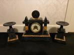 Prachtige zwart marmeren antieke klok met kandelaars, Antiek en Kunst, Antiek | Klokken, Ophalen