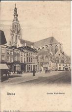 Breda Groote Kerk-Markt met mensen 1901, Gelopen, Voor 1920, Noord-Brabant, Verzenden