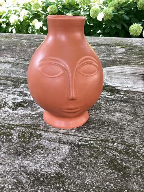 Vintage Vaas Gezicht Aardewerk Terracotta, Huis en Inrichting, Woonaccessoires | Vazen, Zo goed als nieuw, Overige kleuren, Minder dan 50 cm