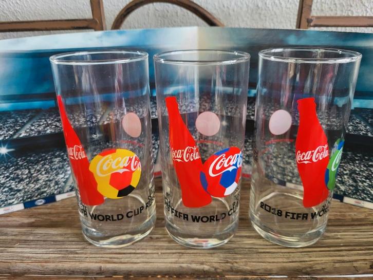 Coca-Cola FIFA World Cup 2018 Glazen - Set van 3, Verzamelen, Glas en Borrelglaasjes, Zo goed als nieuw, Frisdrankglas, Ophalen