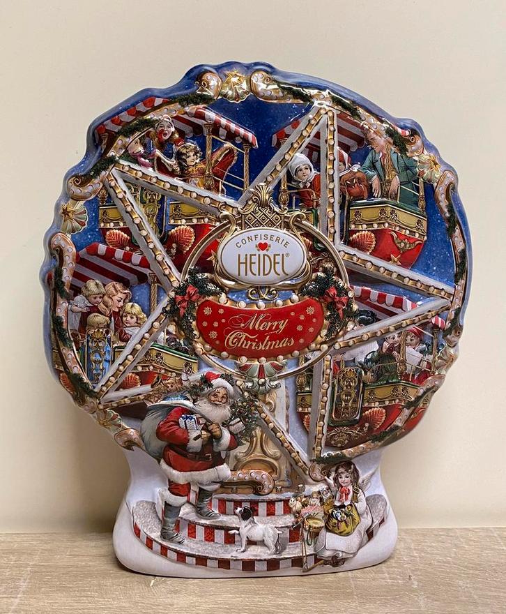 Retro Reliëf Blik Heidel Merry Christmas - voor Chocola, Diversen, Kerst, Zo goed als nieuw, Ophalen of Verzenden