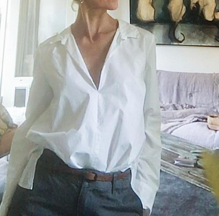 Mooie witte designerblouse vib 36/38 ruim poplin, Kleding | Dames, Blouses en Tunieken, Zo goed als nieuw, Maat 36 (S), Wit, Ophalen of Verzenden