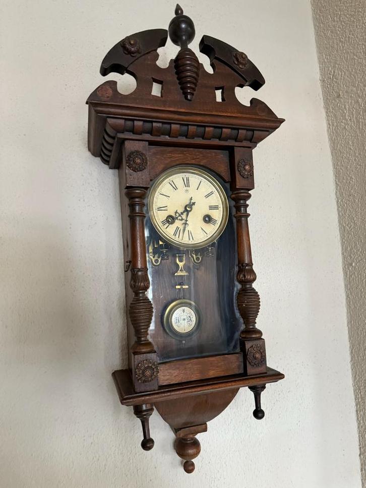 Antieke wandklok – pendule / regulator met slinger, Antiek en Kunst, Antiek | Klokken, Ophalen of Verzenden