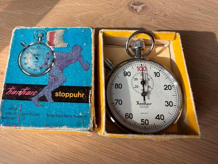 Hanhart Stopwatch in Originele Doos, Sieraden, Tassen en Uiterlijk, Horloges | Antiek, Overige merken, Staal, 1960 of later, Ophalen of Verzenden
