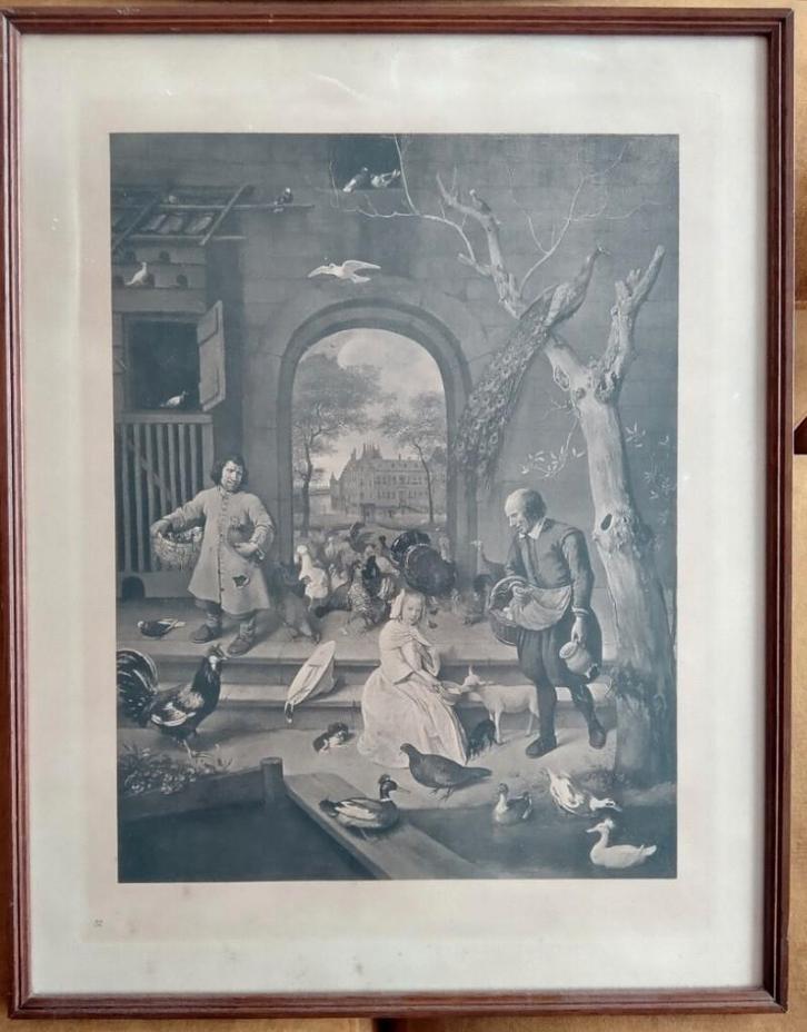 Jan Steen - De Hoenderhof - 1660 / originele steendruk, Antiek en Kunst, Kunst | Litho's en Zeefdrukken, Ophalen of Verzenden