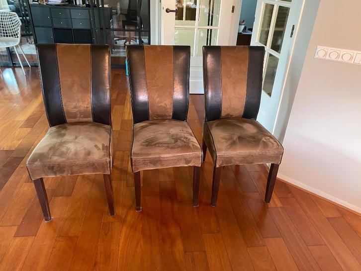 6 eetkamer stoelen., Huis en Inrichting, Stoelen, Gebruikt, Vijf, Zes of meer stoelen, Stof, Bruin, Ophalen