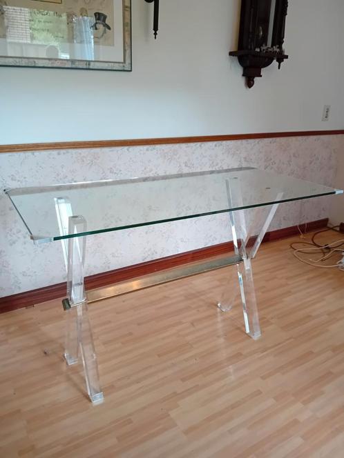 Vintage acryl met glas tafel, Huis en Inrichting, Bureaus, Zo goed als nieuw, Ophalen