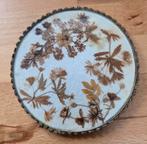 Vintage glazen onderzetter met droogbloemen, Ophalen of Verzenden, Gebruikt