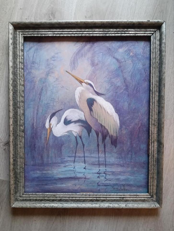 H.R Scholten (1893-1941) - Compositie met twee reigers 1930, Antiek en Kunst, Kunst | Schilderijen | Klassiek, Ophalen of Verzenden