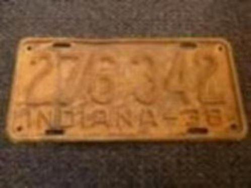Kentekenplaat licenseplate Indiana 1938 USA, Verzamelen, Automerken, Motoren en Formule 1, Gebruikt, Auto's, Ophalen of Verzenden