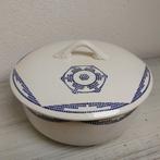 oude ronde franse dekschaal, blauw wit geblokt motiefje, Antiek en Kunst, Ophalen of Verzenden