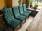 Landelijke Eetkamerstoelen - Groen Velvet (set van 4), Huis en Inrichting, Stoelen, Hout, Overige kleuren, Nieuw, Ophalen of Verzenden