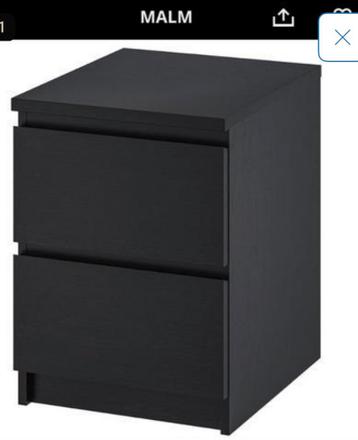 2x Ikea Malm nachtkastjes Zwart - afbeelding 1