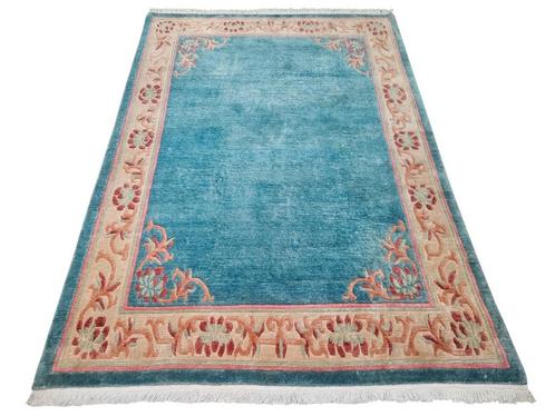 Handmade oriental wool Nepal carpet turquoise 171x240cm, Huis en Inrichting, Stoffering | Tapijten en Kleden, Zo goed als nieuw
