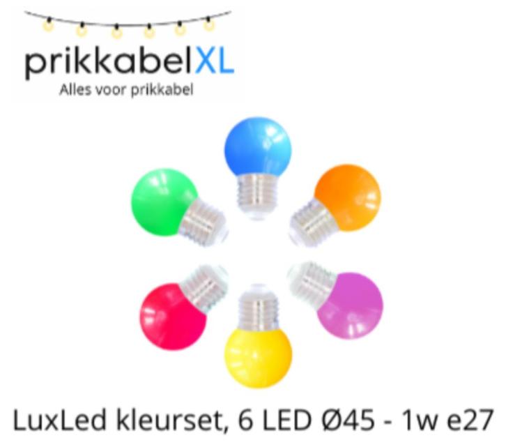 LED Kogellamp Ø45 - 1W E27, 6 Kleuren Set (Prikkabel lampen), Huis en Inrichting, Lampen | Losse lampen, Nieuw, Led-lamp, Minder dan 30 watt