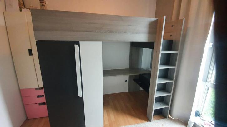 Mooie Hoogslaper met Kast en Bureau, Huis en Inrichting, Slaapkamer | Stapelbedden en Hoogslapers, Zo goed als nieuw, Hoogslaper