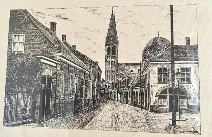 J.Vermeulen -1914- Gravure van de Korte Kerkstraat  Geldrop, Antiek en Kunst, Kunst | Etsen en Gravures, Ophalen of Verzenden