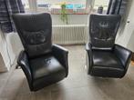 Zwarte elektrisch verstelbare leren relaxfauteuils (2 stuks), Ophalen, Gebruikt, 75 tot 100 cm, Metaal