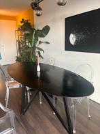 Zwarte ovale eettafel met stalen poot (210x100), Huis en Inrichting, Tafels | Eettafels, Ophalen, Gebruikt, 200 cm of meer, 50 tot 100 cm