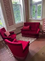 Vintage retro boudoir fauteuils met bank, Ophalen, Hout, 75 tot 100 cm, Zo goed als nieuw