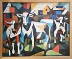 Print van schilderij van koeien op boerderij, Ophalen of Verzenden