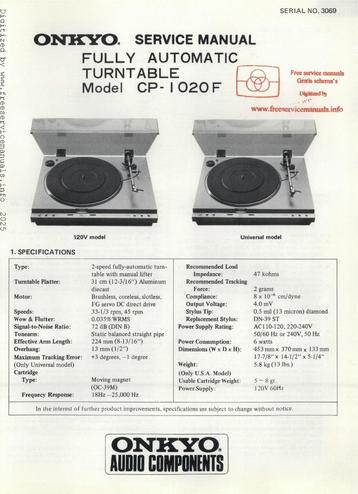 Onkyo, cp-1020f originele service manual beschikbaar voor biedingen