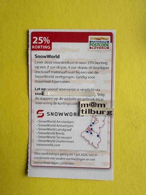 SnowWorld 25% korting, Tickets en Kaartjes, Kortingen en Cadeaubonnen, Drie personen of meer, Overige typen, Kortingsbon
