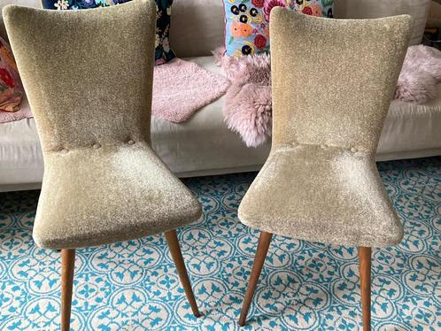 Vintage stoelen, Huis en Inrichting, Stoelen, Gebruikt, Twee, Hout, Stof, Overige kleuren, Ophalen