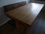 Eettafel met H-poot en zitbank, Ophalen, Gebruikt, Teakhout, 200 cm of meer