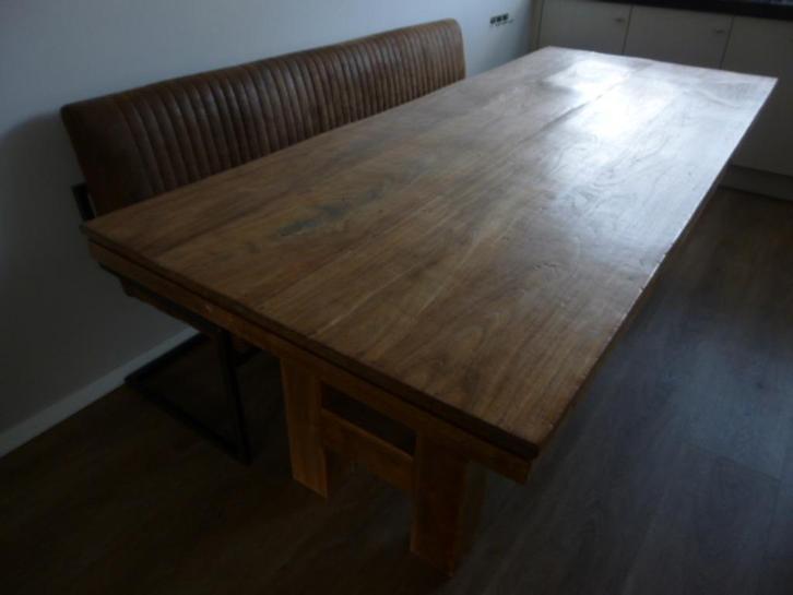 Eettafel met H-poot en zitbank, Huis en Inrichting, Tafels | Eettafels, Gebruikt, 50 tot 100 cm, 200 cm of meer, Vijf personen of meer