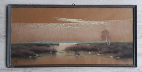 LANDSCHAP HEIDE MET WATER💧VEN💧BOOM 🌳 OUD PASTEL 1935, Antiek en Kunst, Kunst | Schilderijen | Klassiek, Ophalen