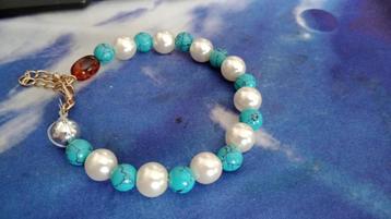NAVAJO ARMBAND-TURQUOISE BEADS-& PARELS beschikbaar voor biedingen