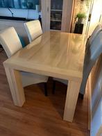 Eettafel met elegante witte lederen stoelen, Huis en Inrichting, Tafels | Eettafels, Ophalen of Verzenden, Zo goed als nieuw, Rechthoekig