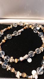 KETTING: camel & witte details*grotere doorzichtige facetbol, Kunststof, Verstelbaar, Wit, Ophalen of Verzenden