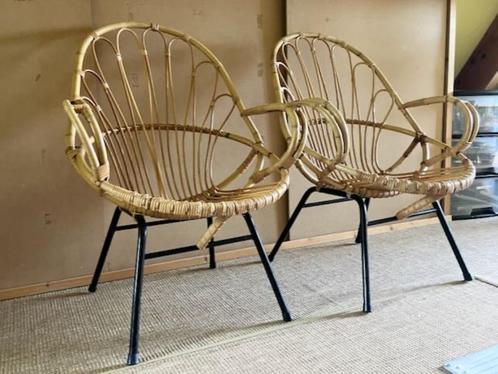 Set van 2 spijlstoeltjes en bijpassend tafeltje  Rohé, Huis en Inrichting, Stoelen, Gebruikt, Twee, Metaal, Riet of Rotan, Overige kleuren