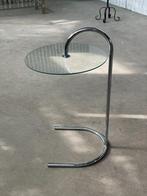 Vintage bijzettafel glass chroom design rvs metaal tafel, Ophalen, Minder dan 55 cm, Gebruikt, Metaal of Aluminium