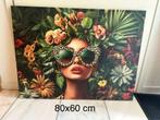 Canvas schilderij vrouw bril tijgerprint 80x60 cm, Huis en Inrichting, Woonaccessoires | Schilderijen, Tekeningen en Foto's, Ophalen