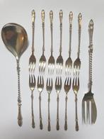Petit Four set zilver BOKKEPOOT 12 delig met lepel en vork -, Ophalen of Verzenden