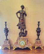 Mooi antiek klokkenstel, pendule set met signatuur., Antiek en Kunst, Antiek | Klokken, Ophalen