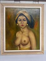 Schilderij dame bali naakt, Antiek en Kunst, Ophalen of Verzenden