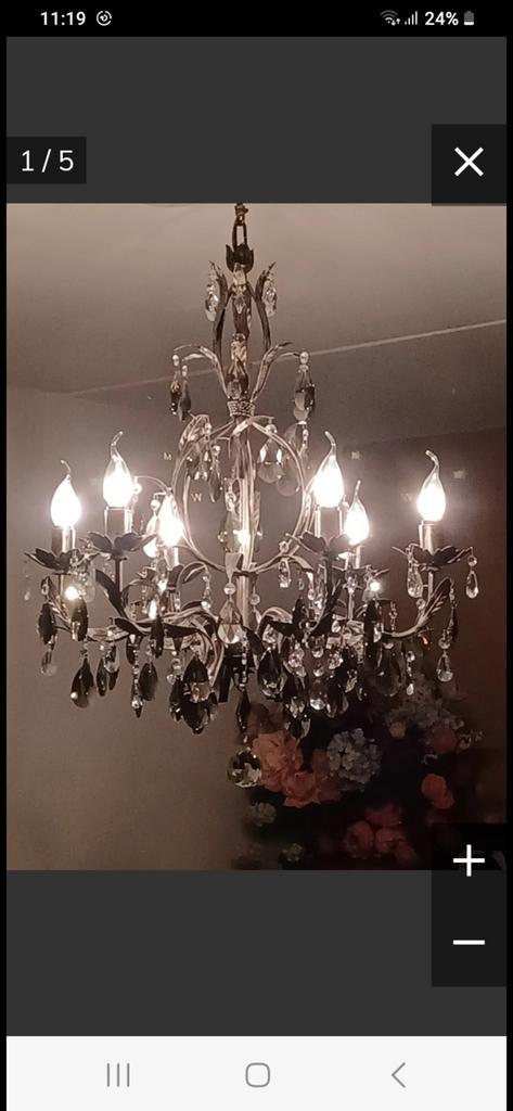 Grote kroonluchter van metaal: In Prijs Verlaagd.!!!!!!!, Huis en Inrichting, Lampen | Kroonluchters, Gebruikt, Glas, Metaal, Ophalen