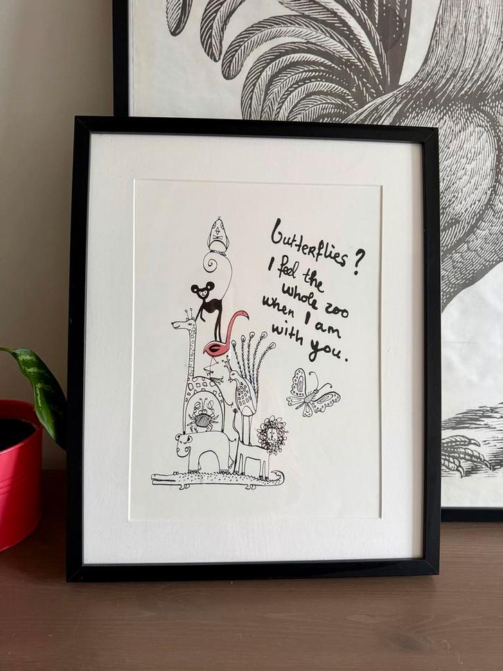 Ingelijste tekening / riso print van Studio Rienke 30x40cm, Antiek en Kunst, Kunst | Tekeningen en Foto's, Ophalen