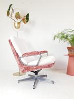 vintage strassle fauteuil roze crème ribstof nieuw draaibaar, Huis en Inrichting, Fauteuils, Modern vintage, Gebruikt, ., 75 tot 100 cm