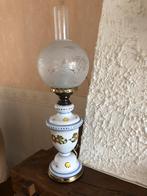 Leuke antieke tafellamp met glas, olielamp, vintage, Ophalen, Zo goed als nieuw, Glas