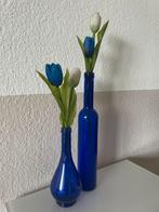 Set blauwe sierflessen met kunsttulpen, Ophalen, Blauw, Minder dan 50 cm, Glas