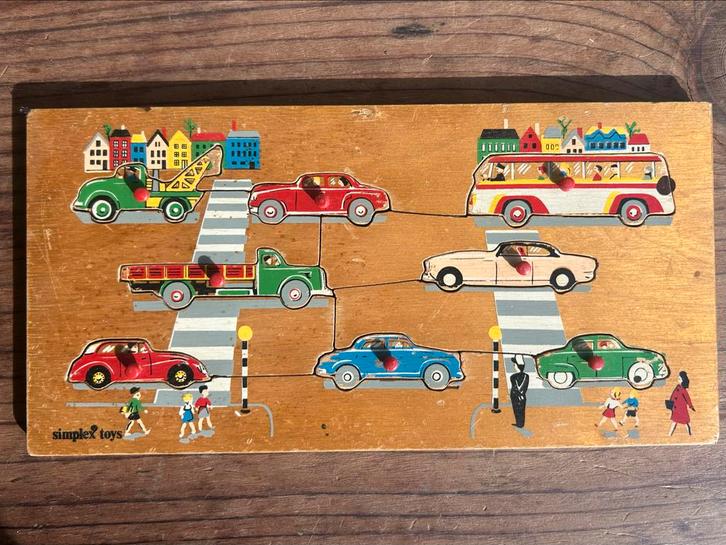 Vintage Simplex Houten Puzzel - Volvo P1800 & DKW, Kinderen en Baby's, Speelgoed | Kinderpuzzels, Gebruikt, 6 jaar of ouder, 10 tot 50 stukjes