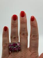 Z101 Prachtige zilveren ring roze edelstenen maat 19, 19 tot 20, Ophalen of Verzenden, Zo goed als nieuw, X