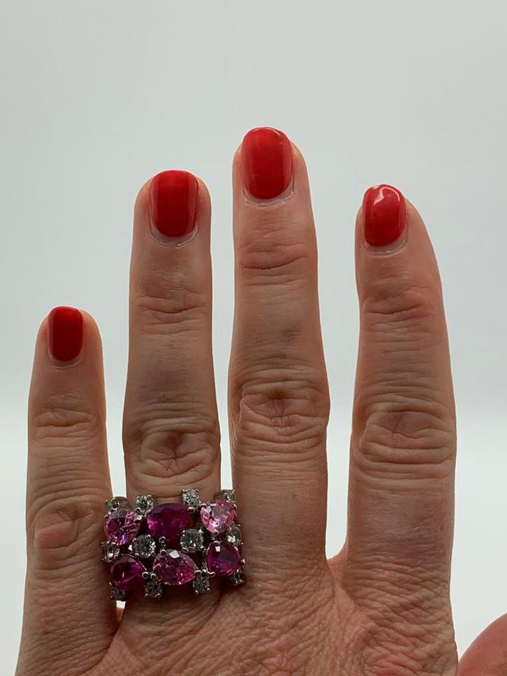 Z101 Prachtige zilveren ring roze edelstenen maat 19, Sieraden, Tassen en Uiterlijk, Ringen, Zo goed als nieuw, Dame, 19 tot 20