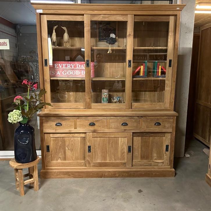 Buffetkast - 6 schuifdeuren - massief teakhout - TTM Wonen, Huis en Inrichting, Kasten | Buffetkasten, Nieuw, 200 cm of meer, 150 tot 200 cm